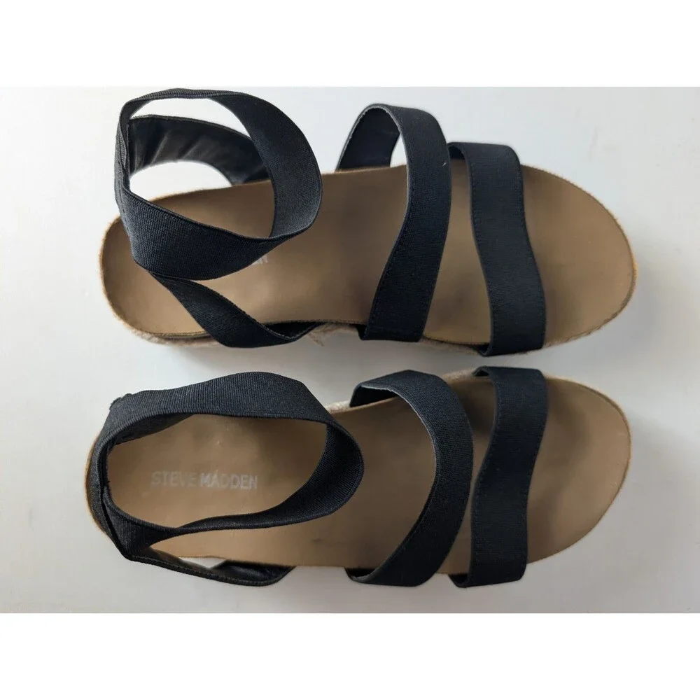 Girl's Steve Madden Kids' Jkimmie Black Platform Sandal Espadrille Summer Size 3